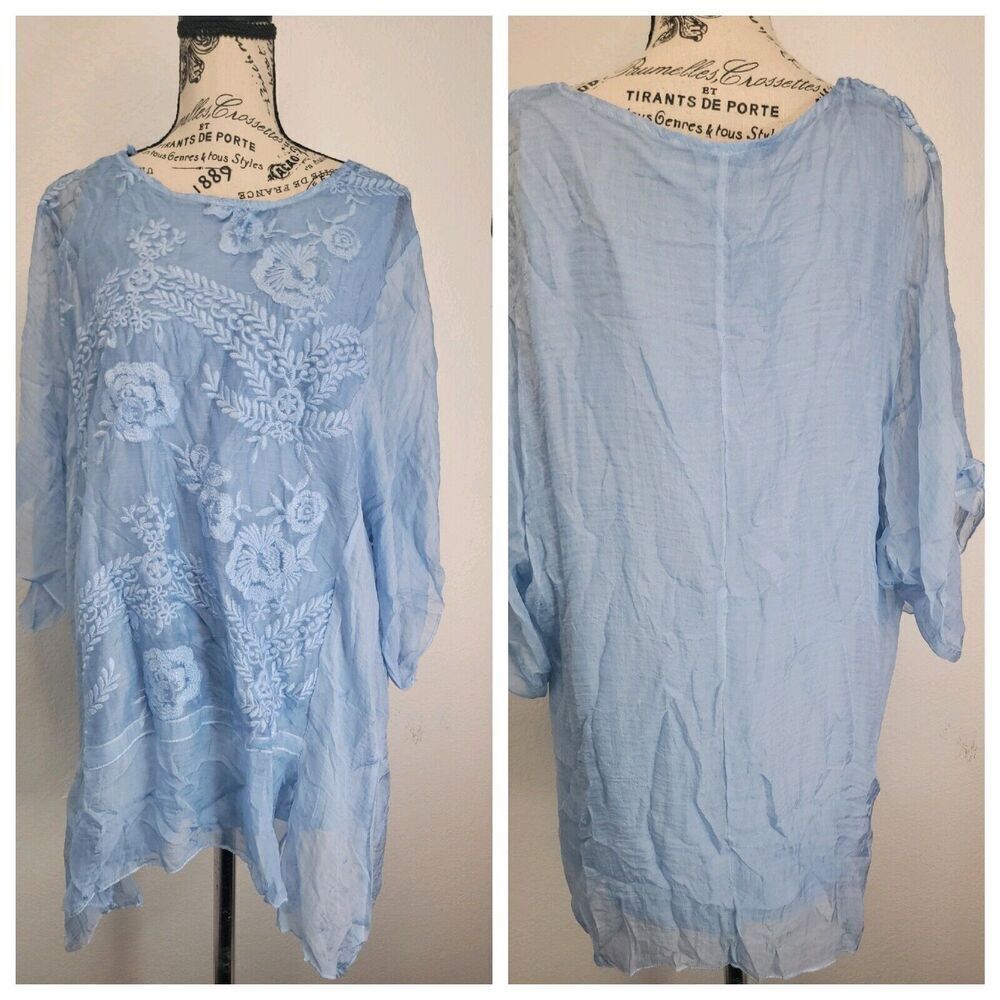 Pretty Angel Fairy Tunic Top M Silk Lace 3/4 Sheer Sleeves Romantic Whimsycal